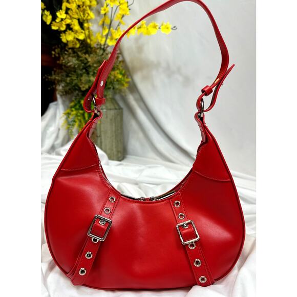 8 Other Reasons Delphine Double Buckle Shoulder bag Red / Silver - Picture 1 of 14